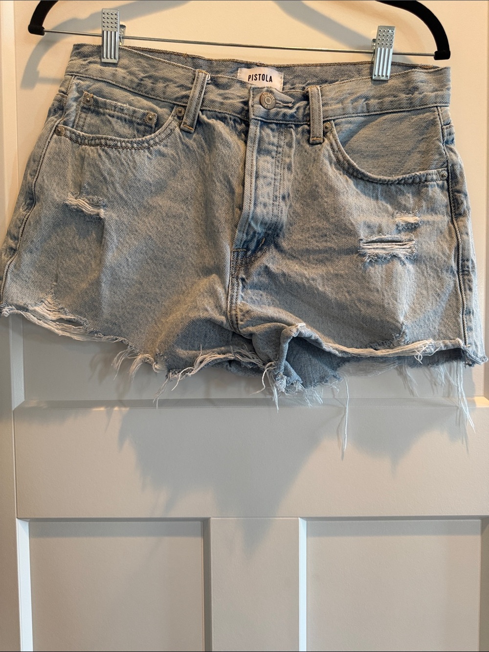 pistola Light Blue Distressed Denim Cutoff Shorts